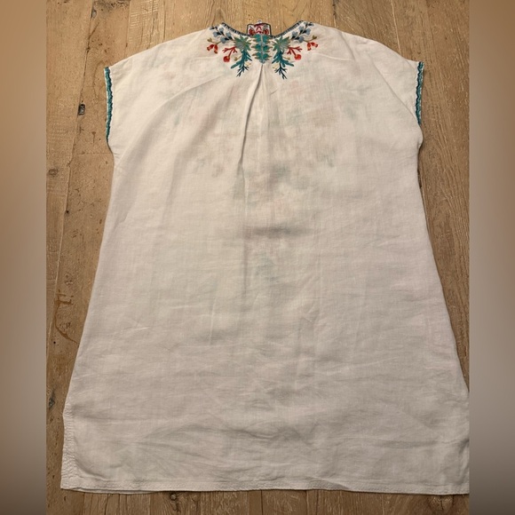 Johnny Was Floral Embroidered Linen Top / Tunic Size Large Boho White - Picture 7 of 8